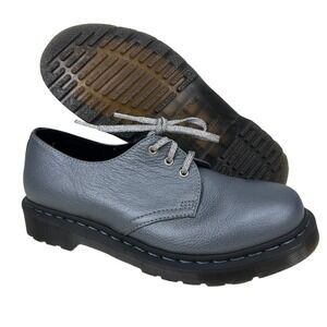Dr Martens 1461 3 Eye Oxford Shoes Pewter Leather Metallic Silver Womens 8 RARE